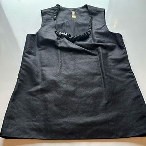 Rachel Roy Black Top with chain and gem neckline. Size 6.